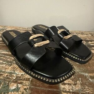 NEW Jason Wu Danis Slide Sandals Women's‎ Sz 8.5 Black Gold Flats NWT